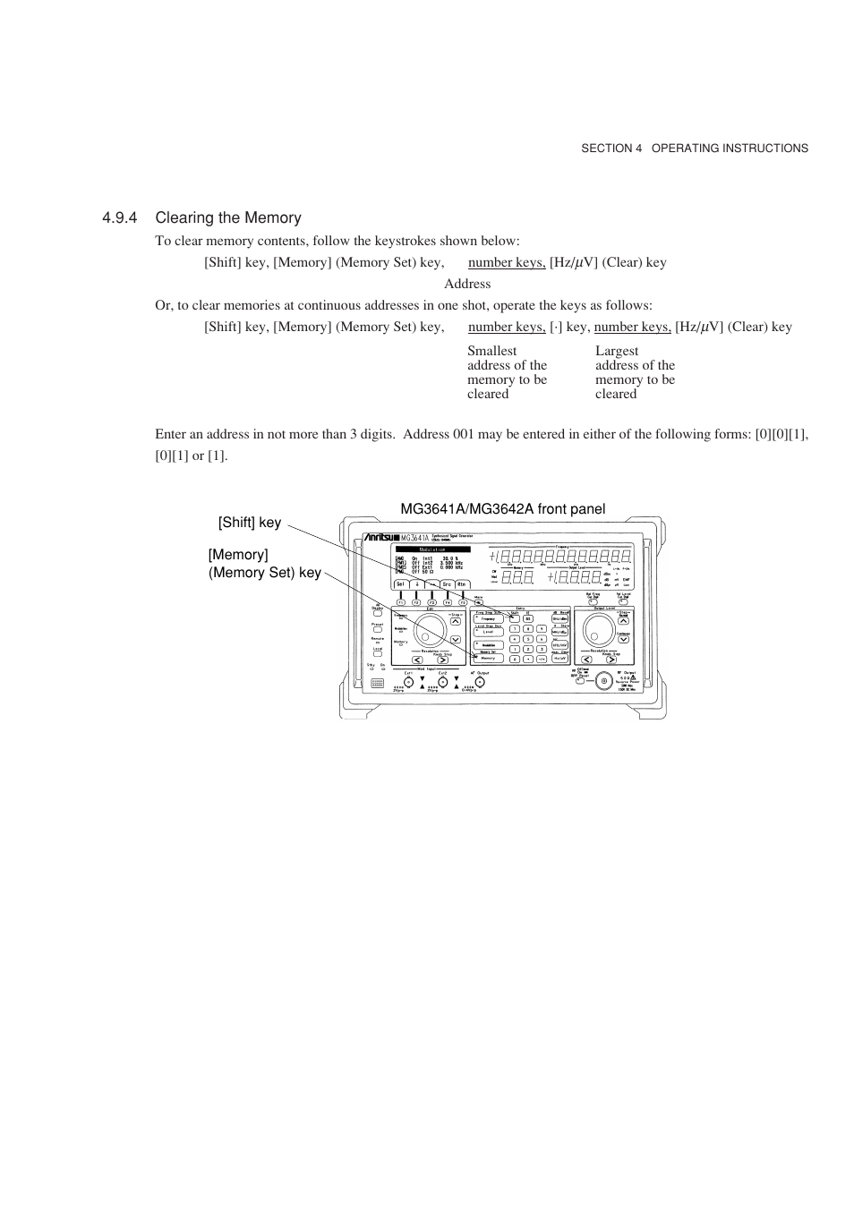 4 clearing the memory | Anritsu MG3641A User Manual | Page 73 / 212