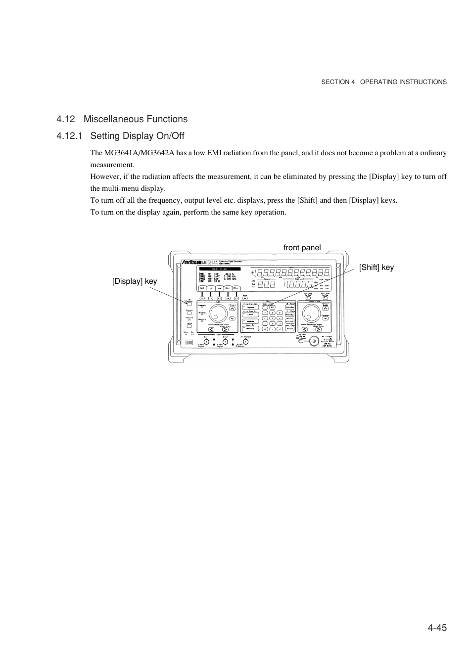 12 miscellaneous functions, 1 setting display on/off | Anritsu MG3641A User Manual | Page 85 / 212