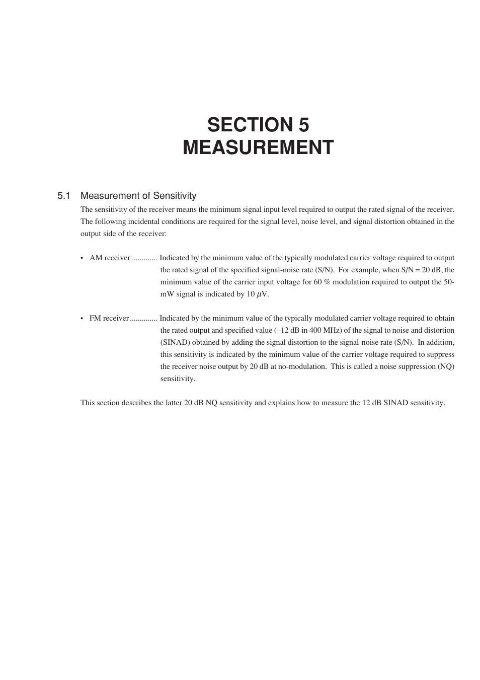 Section 5 measurement, 1 measurement of sensitivity | Anritsu MG3641A User Manual | Page 93 / 212