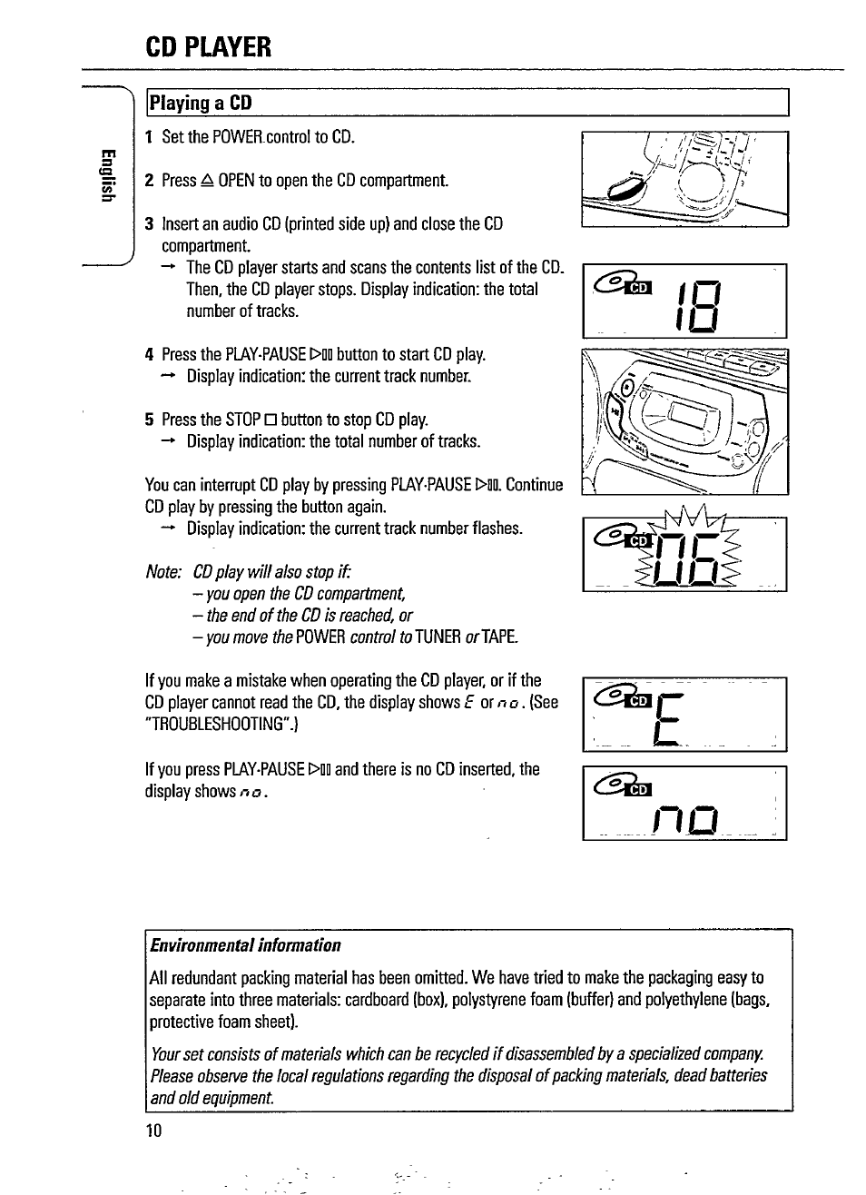 Playing a cd, Cd player | Philips AZ1207-17 User Manual | Page 10 / 20