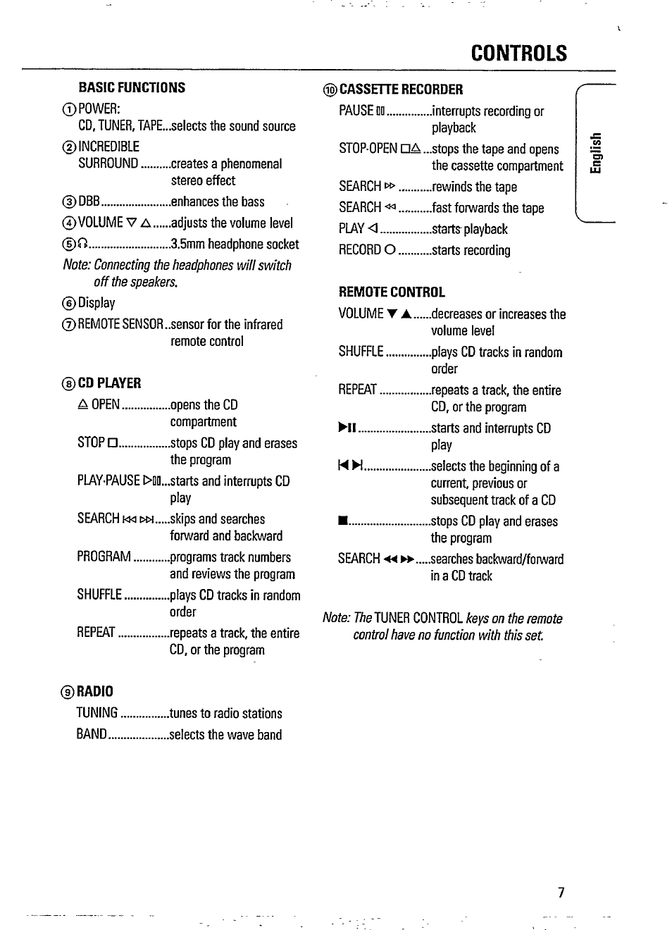 Controls, Cd player, Controls -7 | Cd player -12 | Philips AZ1207-17 User Manual | Page 7 / 20