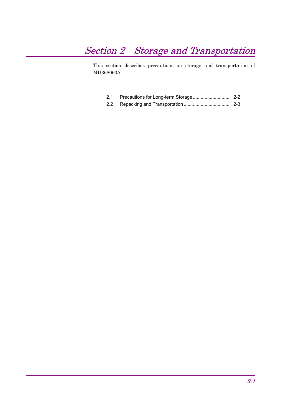 Section 2 storage and transportation | Anritsu AWGN MU368060A User Manual | Page 15 / 82