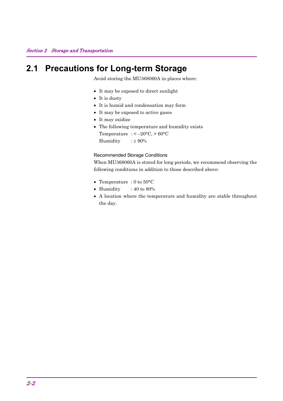 1 precautions for long-term storage | Anritsu AWGN MU368060A User Manual | Page 16 / 82