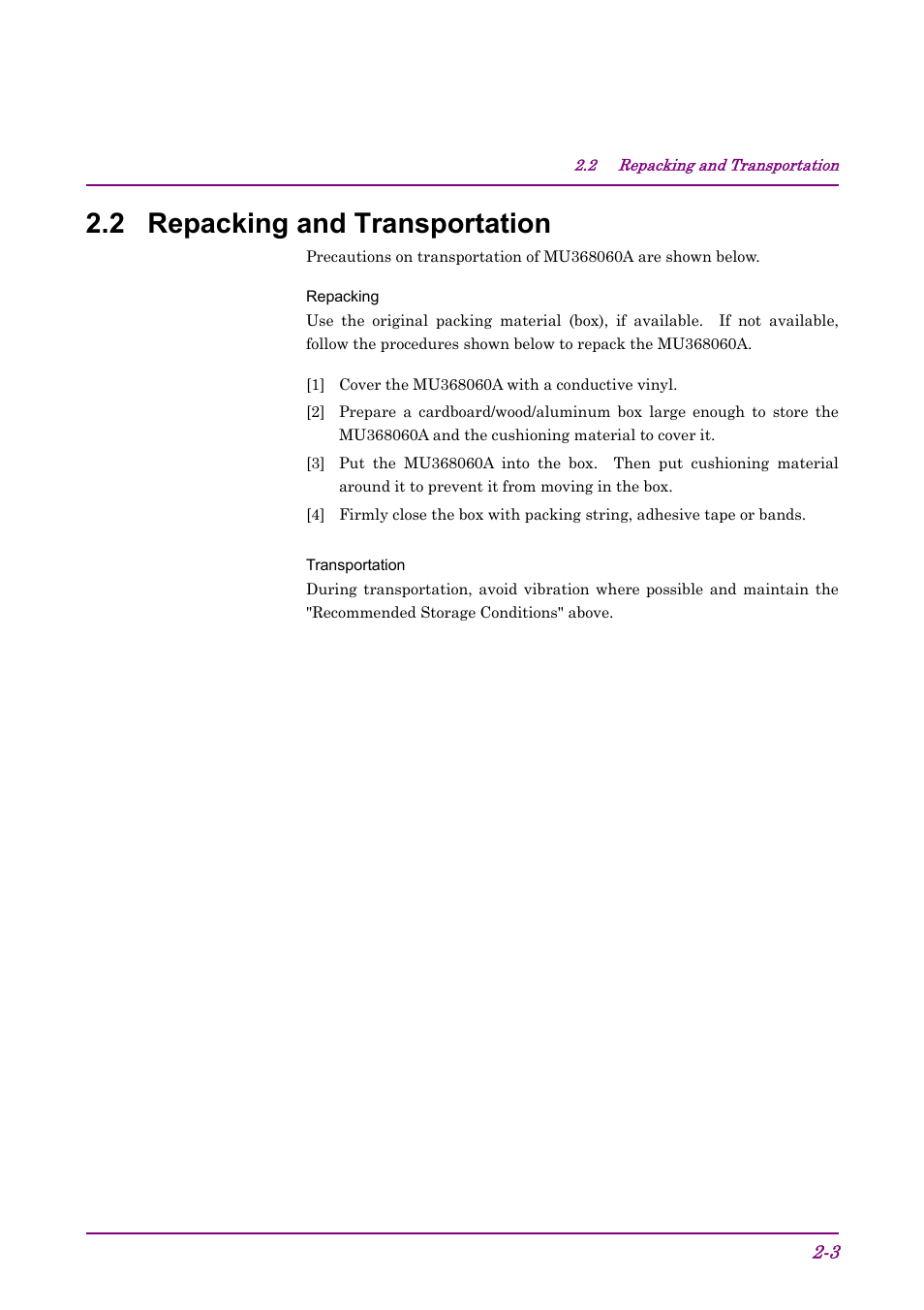 2 repacking and transportation | Anritsu AWGN MU368060A User Manual | Page 17 / 82