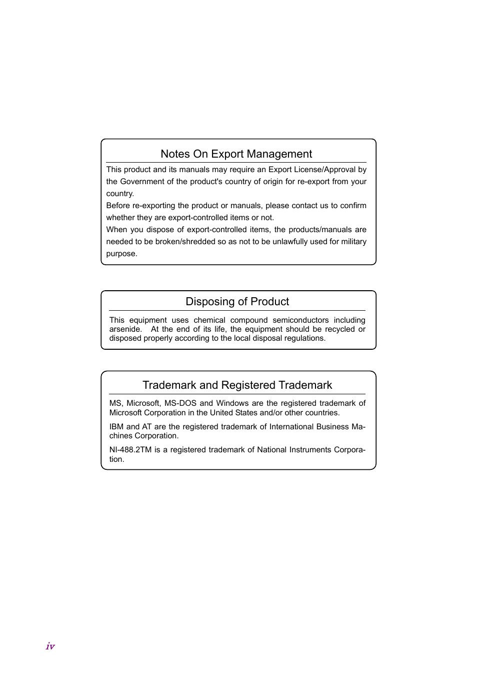 Disposing of product, Trademark and registered trademark | Anritsu AWGN MU368060A User Manual | Page 4 / 82