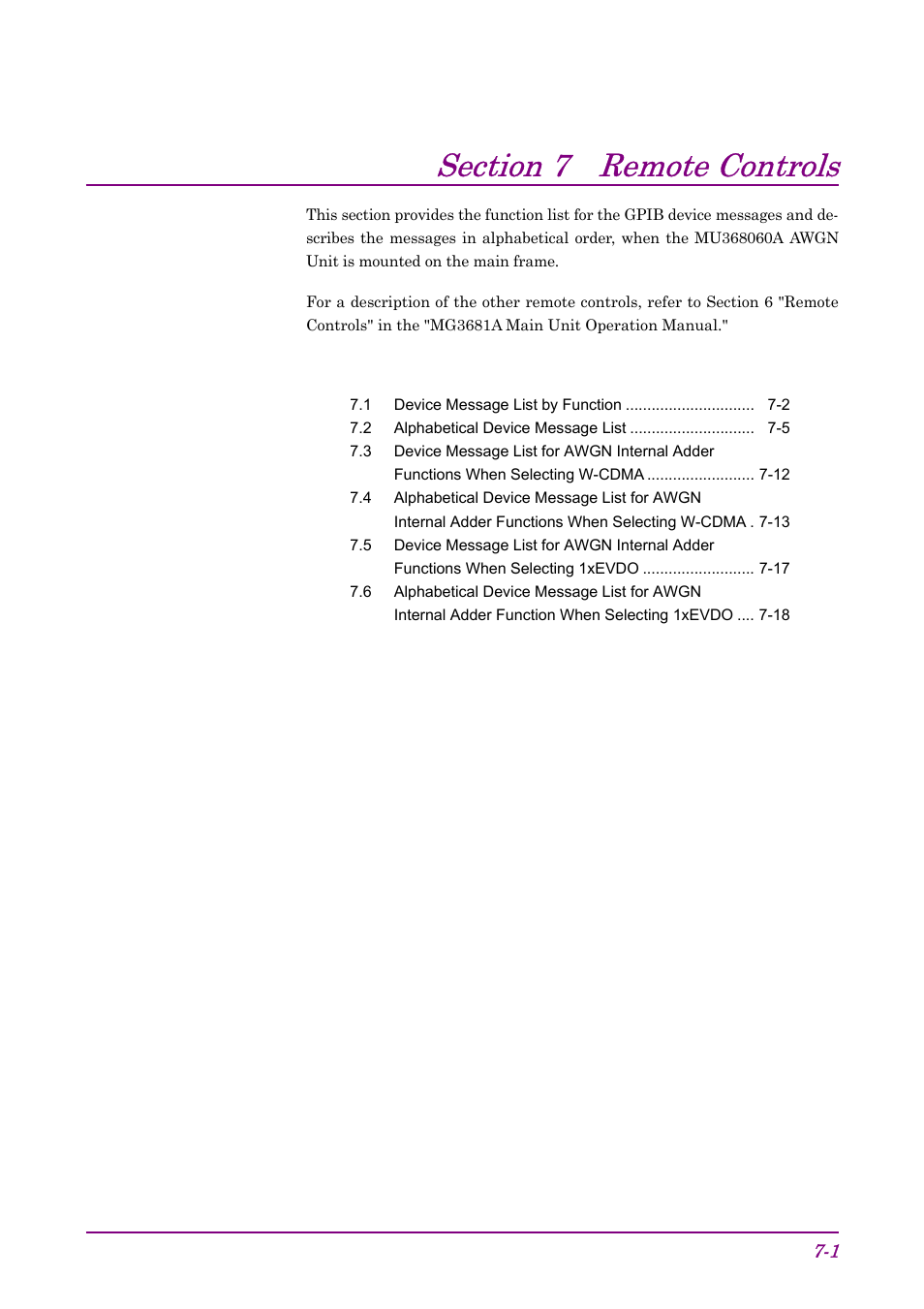 Section 7 remote controls | Anritsu AWGN MU368060A User Manual | Page 45 / 82