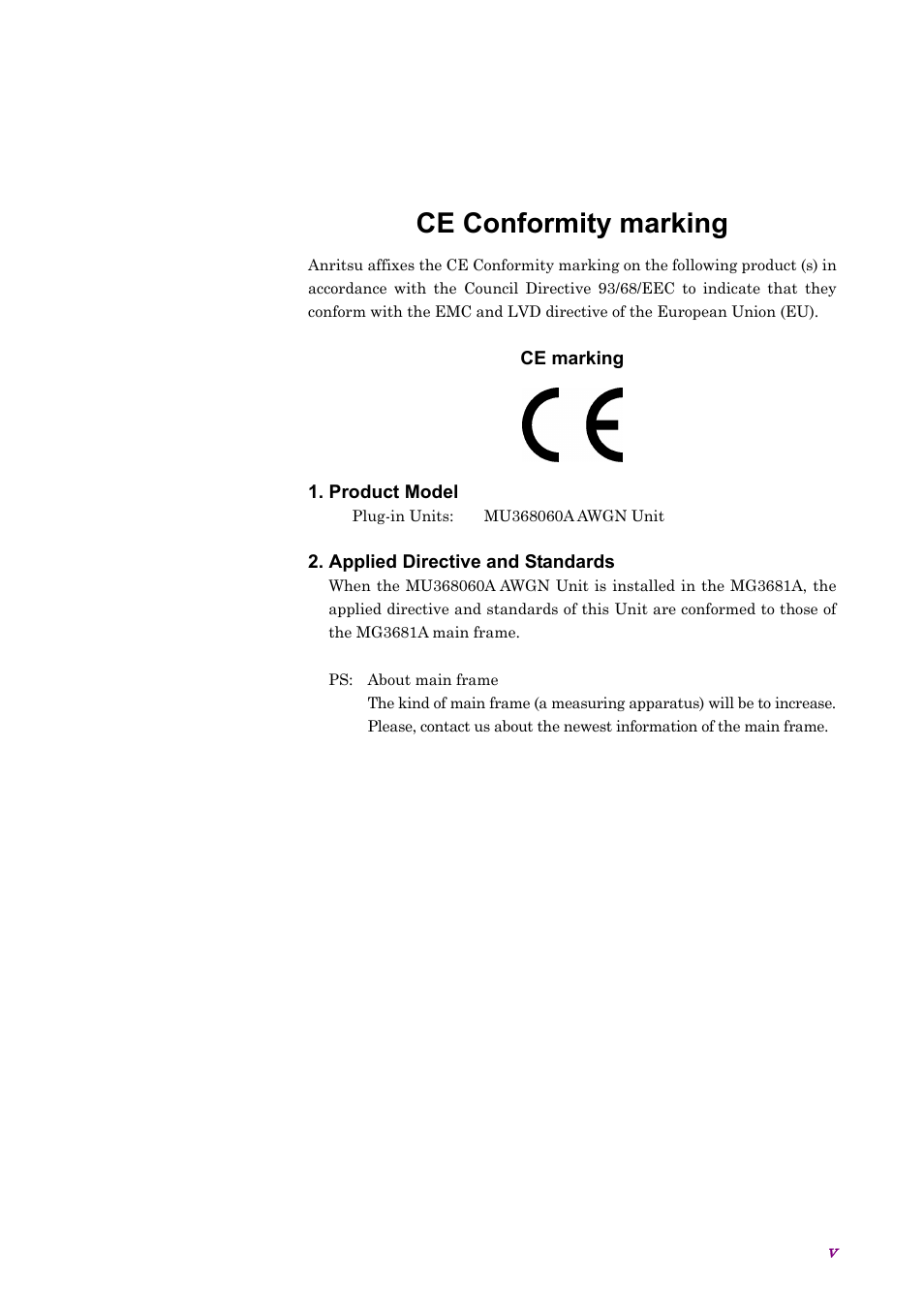 Ce conformity marking | Anritsu AWGN MU368060A User Manual | Page 5 / 82
