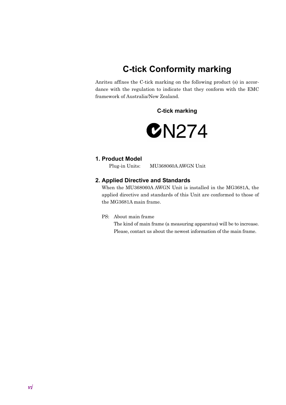 C-tick conformity marking | Anritsu AWGN MU368060A User Manual | Page 6 / 82