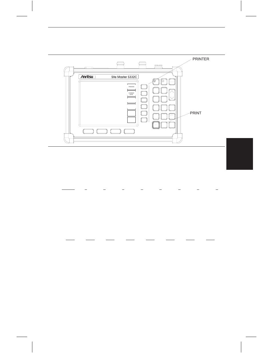 Using the soft carrying case 3-12, Printer switch settings, Step 4. press the | Key. (figure 3-6), Chapter 3 getting started | Anritsu S331C User Manual | Page 52 / 95