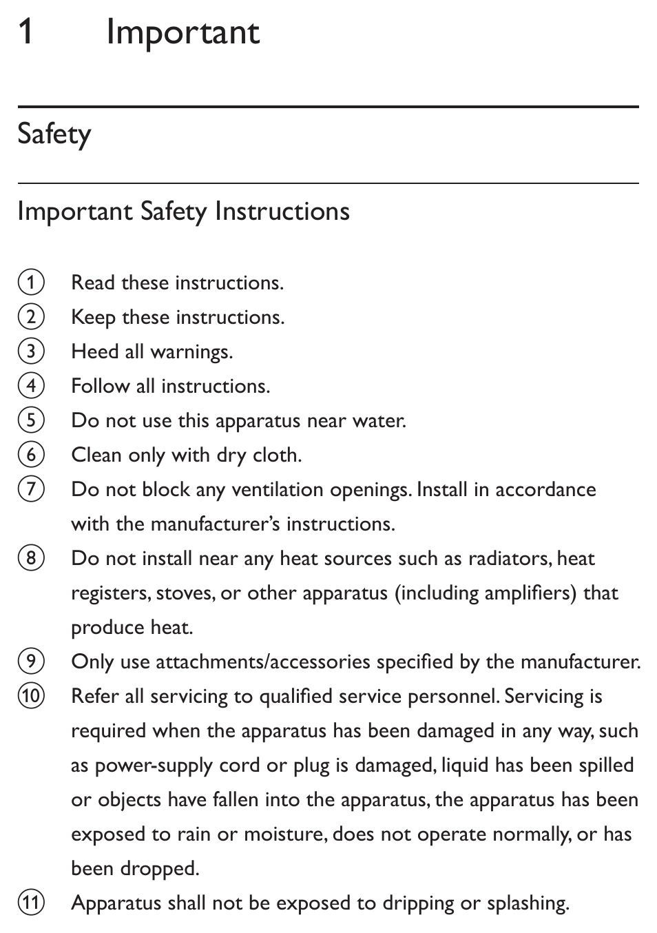 1 important, Safety, Important safety instructions | Philips SoundShooter Portable speaker SBA3005 Universal 3.5mm User Manual | Page 7 / 14