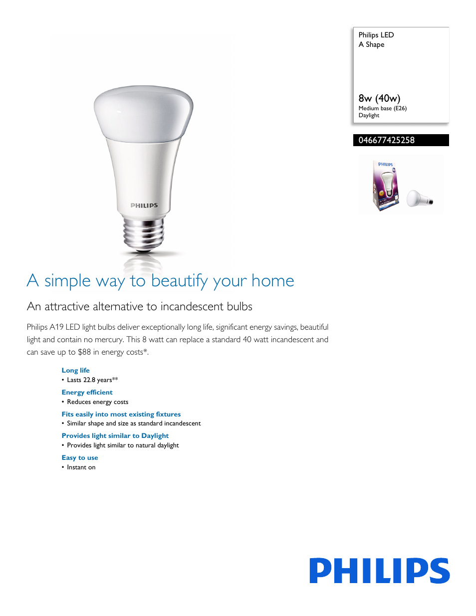 Philips 046677425258 User Manual | 2 pages