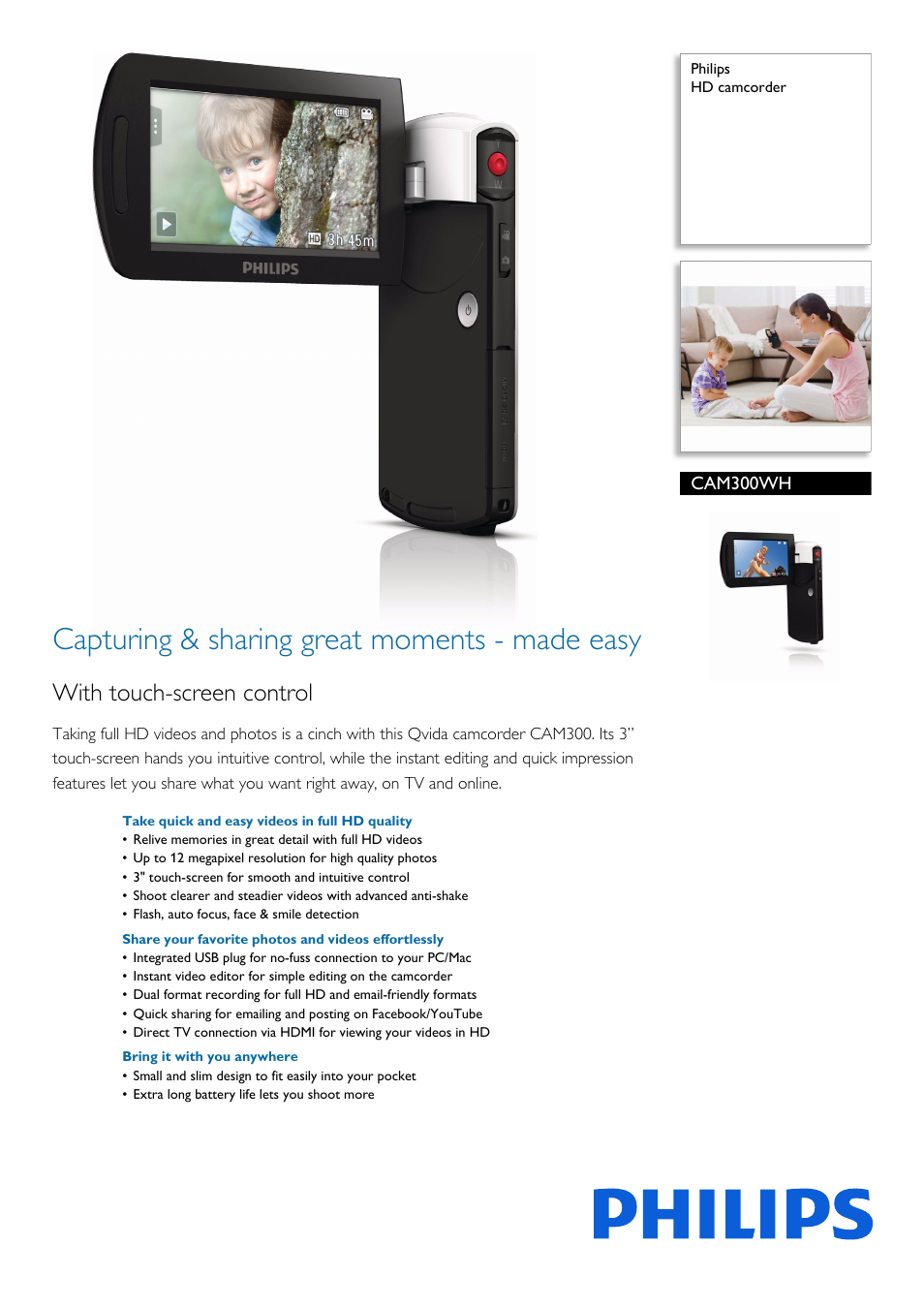 Philips CAM300WH-37 User Manual | 3 pages
