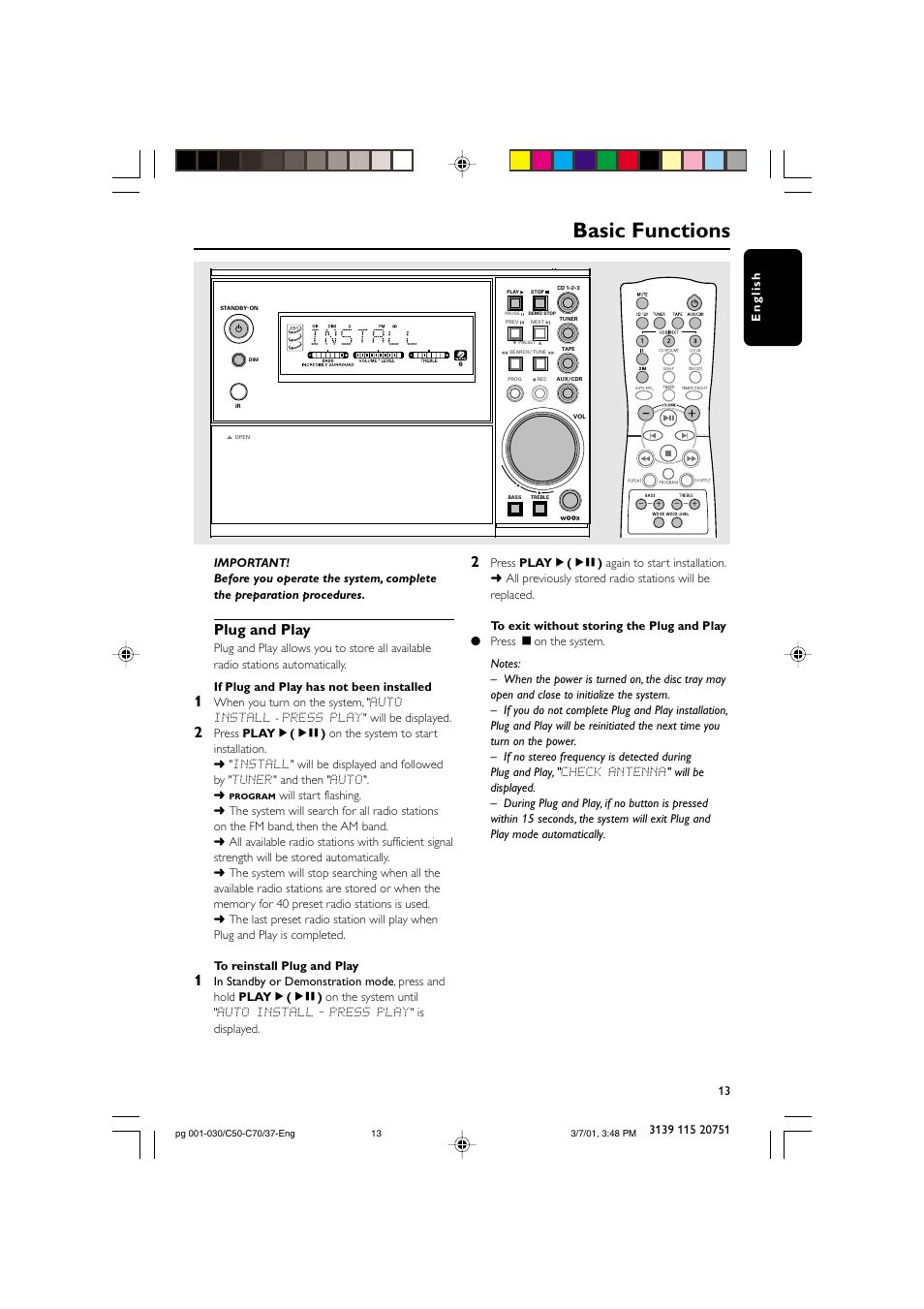 Basic functions, Plug and play | Philips MC503799 User Manual | Page 13 / 30