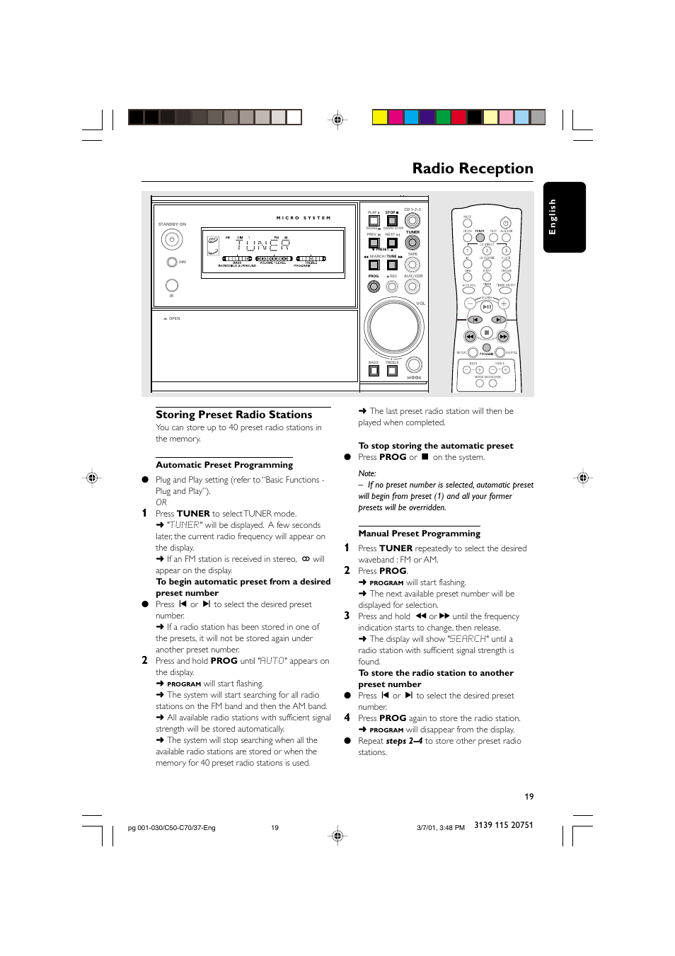 Radio reception, Storing preset radio stations | Philips MC503799 User Manual | Page 19 / 30