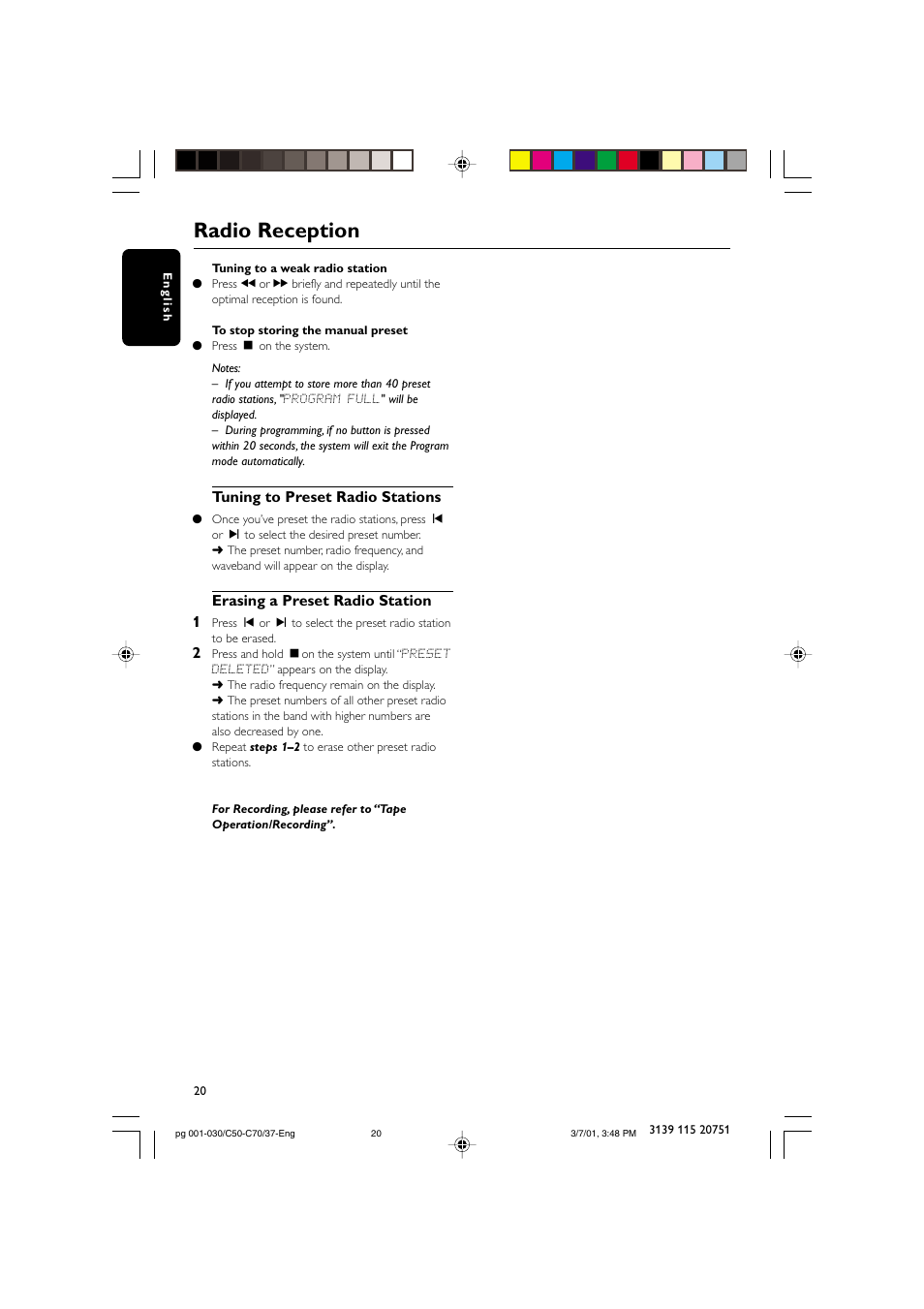 Radio reception | Philips MC503799 User Manual | Page 20 / 30