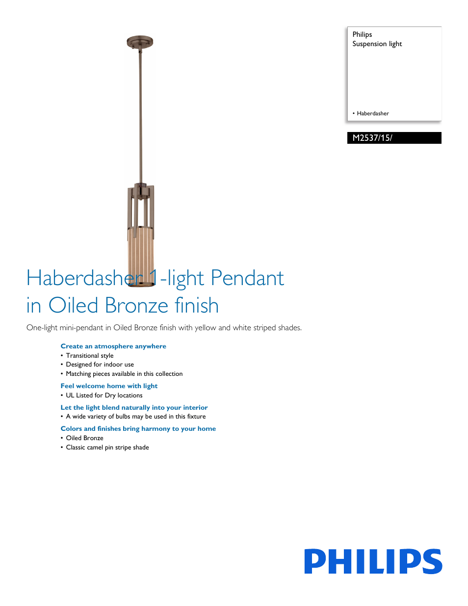 Philips Forecast Suspension light M2537-15- Haberdasher User Manual | 2 pages