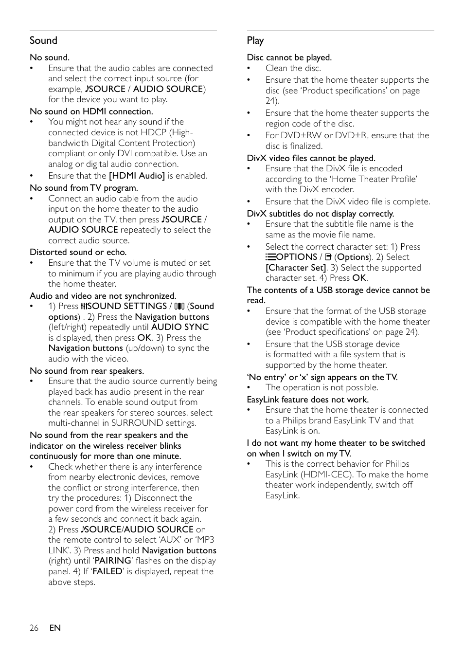 Set up network, Set up easylink, Change preference settings | Philips HTS5580W-F7 User Manual | Page 28 / 34