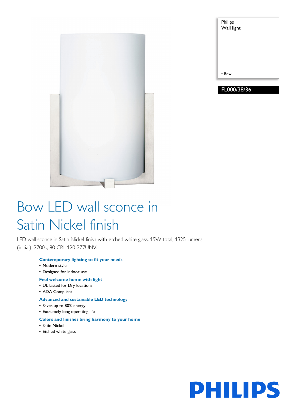 Philips FL0003836 User Manual | 2 pages