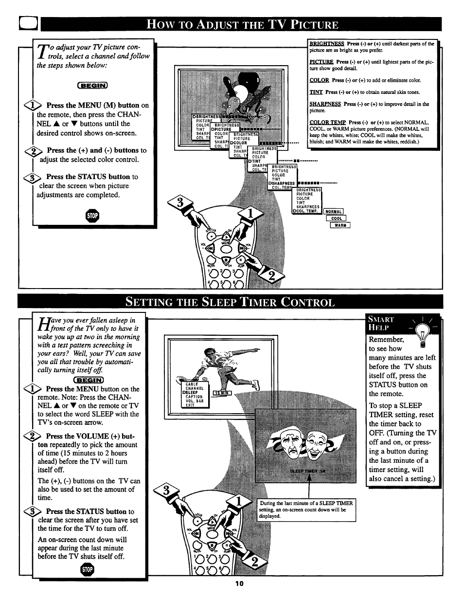 Setting the sleep timer control, Setting the tv sleep timer control, Tv p | Djust, Icture, Etting, Leep, Imer, Ontrol | Philips 27TS54C User Manual | Page 10 / 24