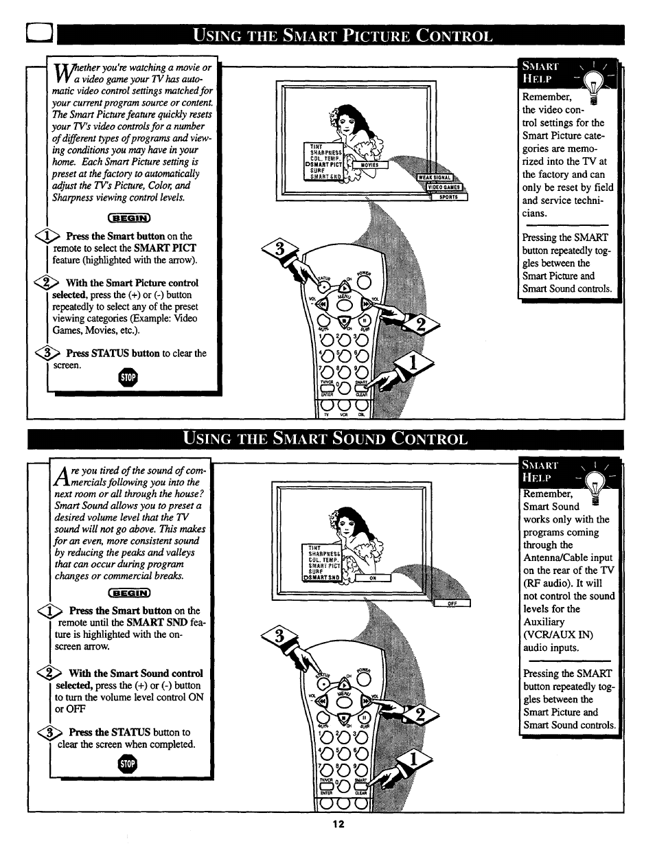 Using the smart picture control, Using the smart sound control | Philips 27TS54C User Manual | Page 12 / 24