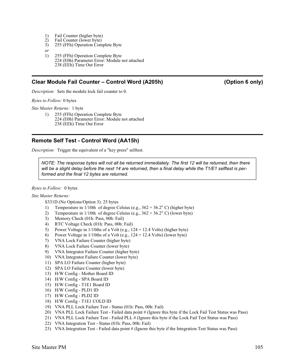 Remote self test - control word (aa15h) 105 | Anritsu Site Master S331D User Manual | Page 111 / 132