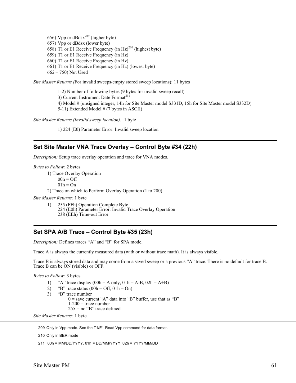 Set spa a/b trace œ control byte #35 (23h) 61 | Anritsu Site Master S331D User Manual | Page 67 / 132
