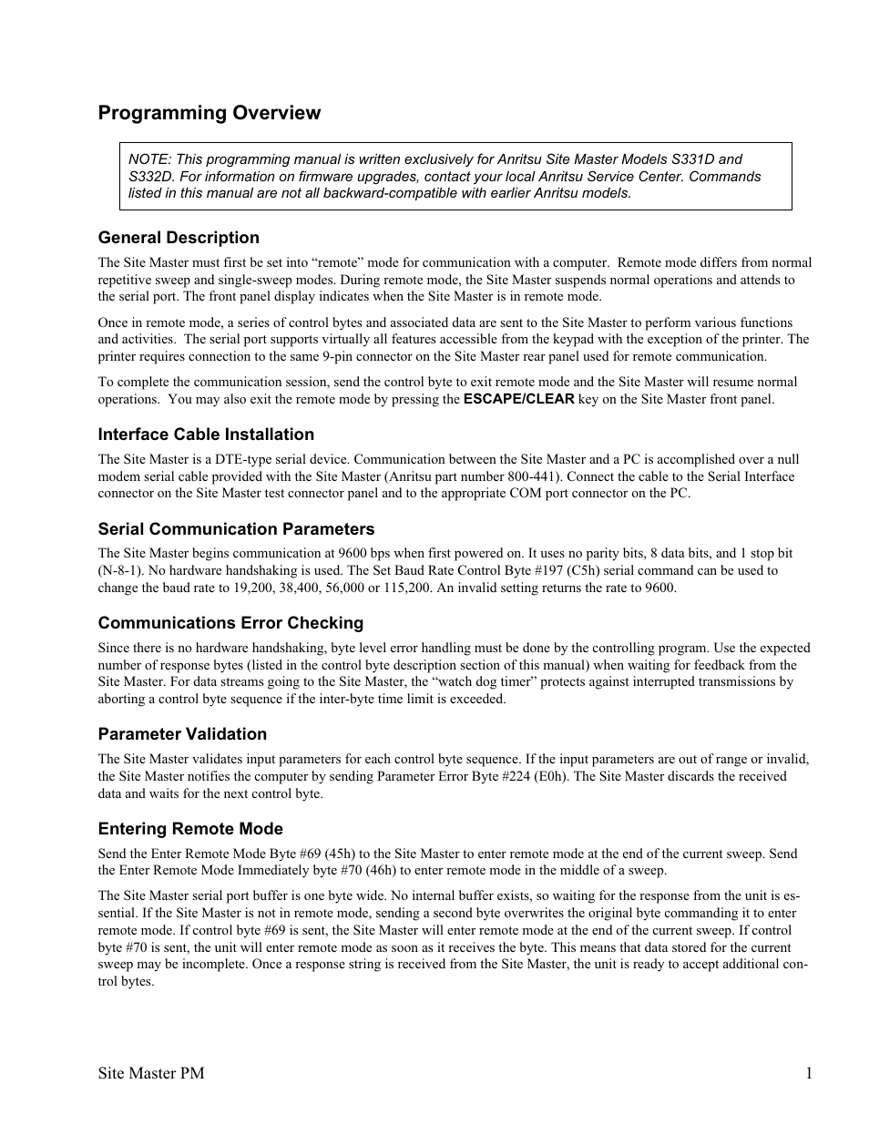 Programming overview 1, Programming overview | Anritsu Site Master S331D User Manual | Page 7 / 132