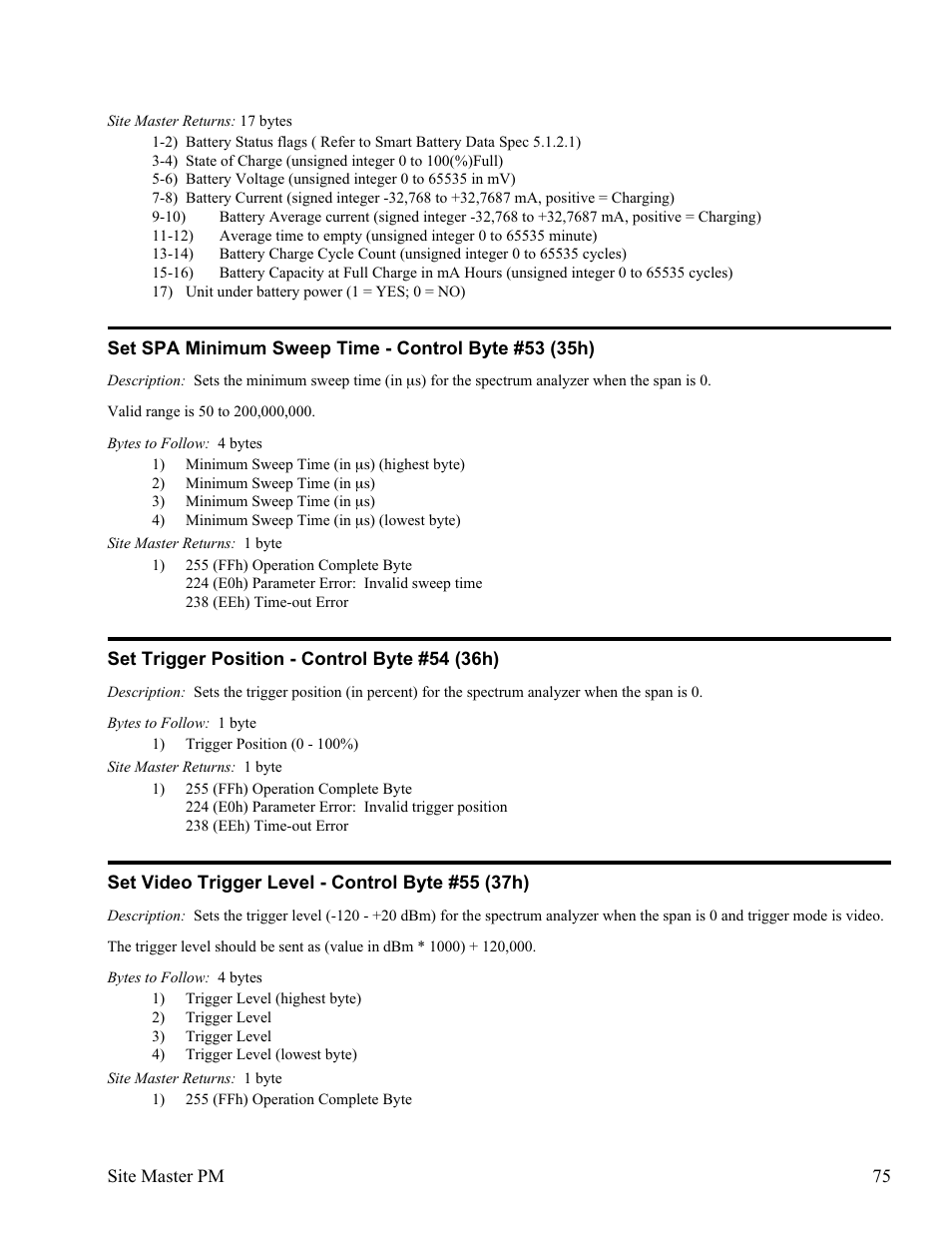 Set trigger position - control byte #54 (36h) 75 | Anritsu Site Master S331D User Manual | Page 81 / 132