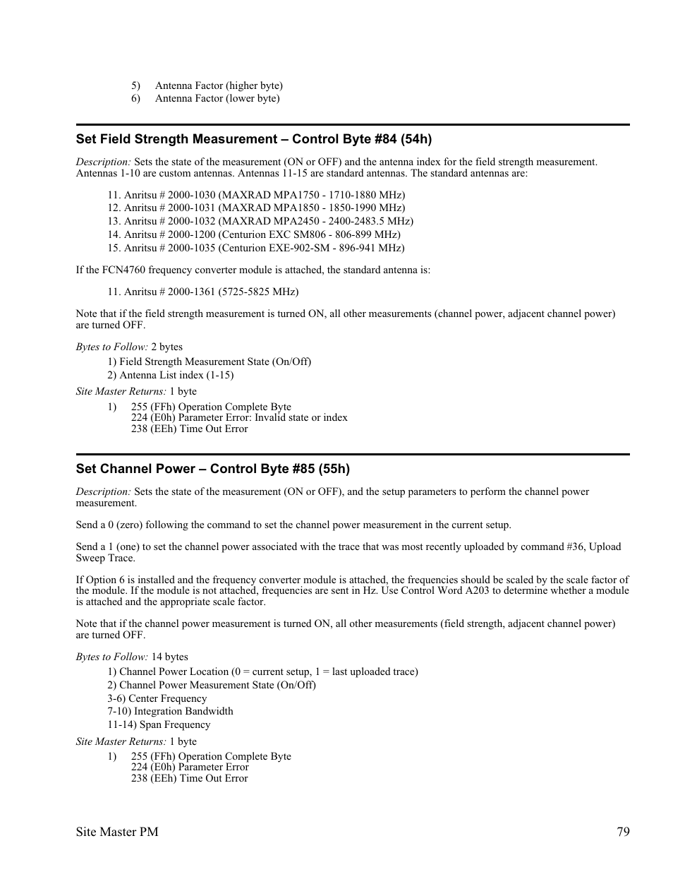 Set channel power œ control byte #85 (55h) 79 | Anritsu Site Master S331D User Manual | Page 85 / 132