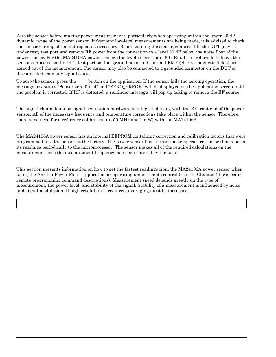 Zeroing the sensor, Calibrating the sensor, Applying a calibration factor correction | Optimizing the readings, Zeroing the sensor -12, Calibrating the sensor -12, Applying a calibration factor correction -12, Optimizing the readings -12 | Anritsu 0701012 User Manual | Page 30 / 70