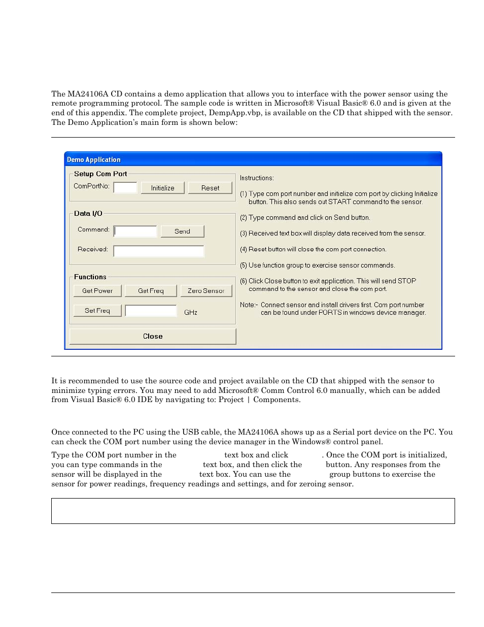 Appendix b - sample visual basic code, B-1 demo application, B-2 using the demo application | Appendix b—sample visual basic code, Appendix b — sample visual basic code | Anritsu 0701012 User Manual | Page 53 / 70