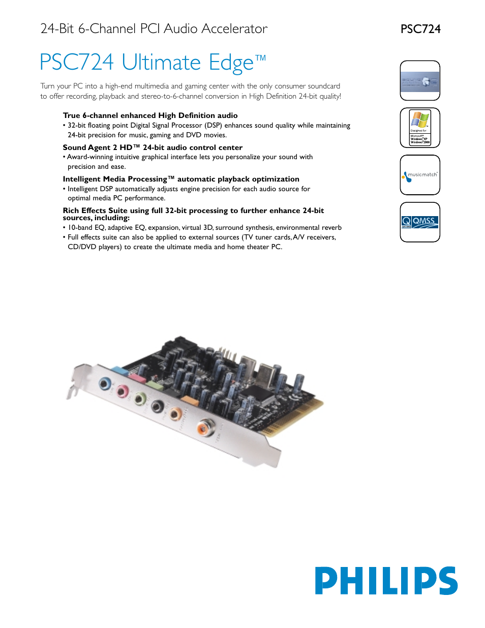 Philips PC Soundcard PSC724 6 Channel Retail Version User Manual | 2 pages