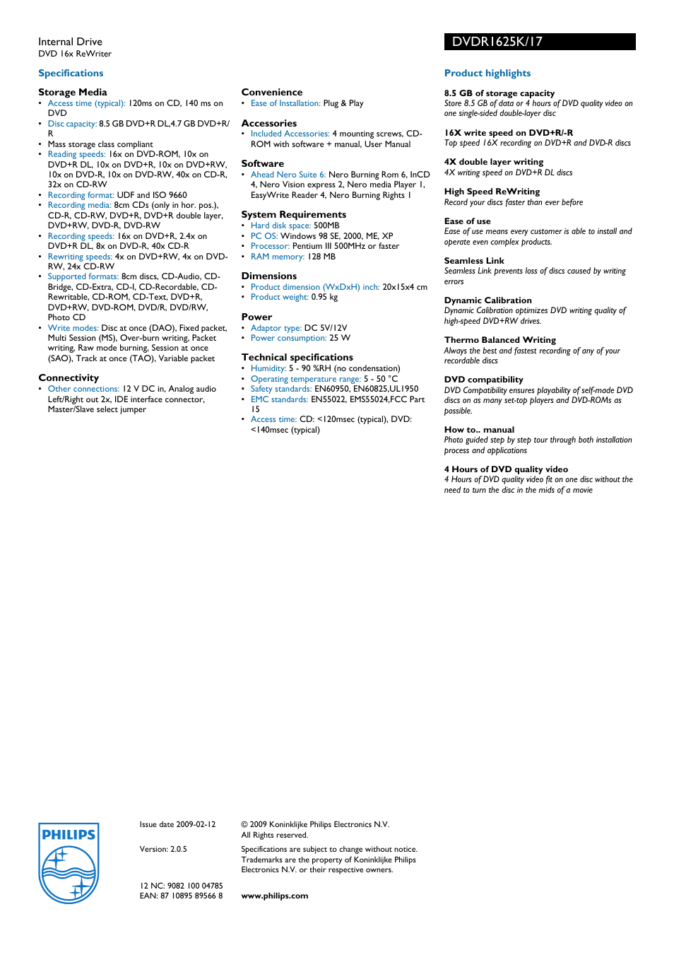 Philips DVDR1625K-17 User Manual | Page 2 / 2