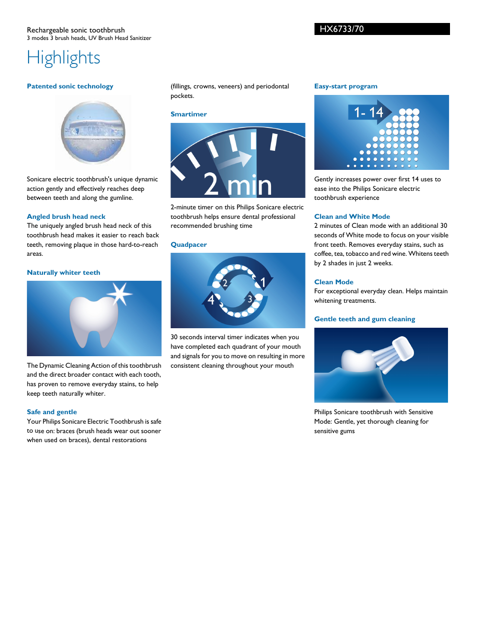 Highlights | Philips HX6733-70 User Manual | Page 2 / 3
