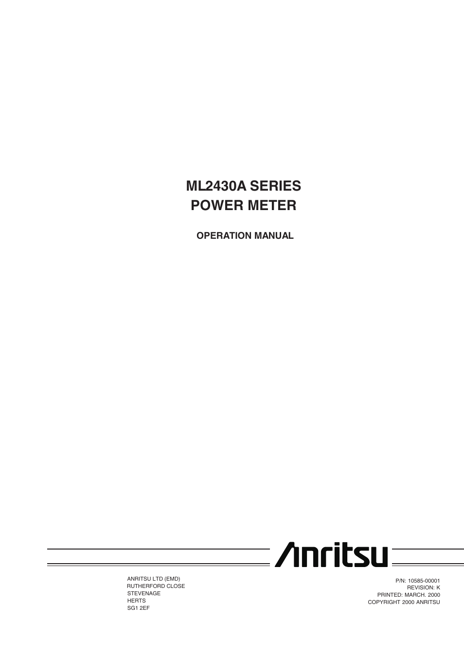 Anritsu ML2430A User Manual | 271 pages