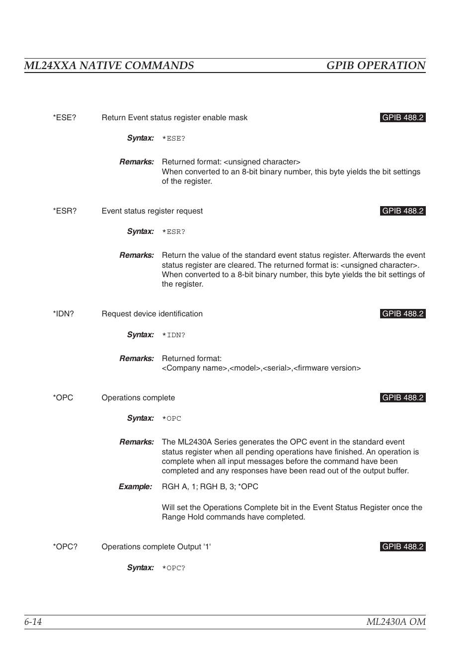 Ml24xxa native commands gpib operation | Anritsu ML2430A User Manual | Page 101 / 271