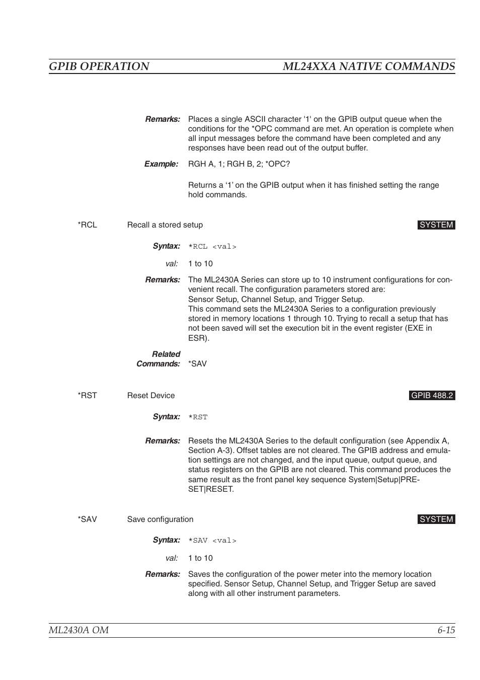 Gpib operation ml24xxa native commands | Anritsu ML2430A User Manual | Page 102 / 271