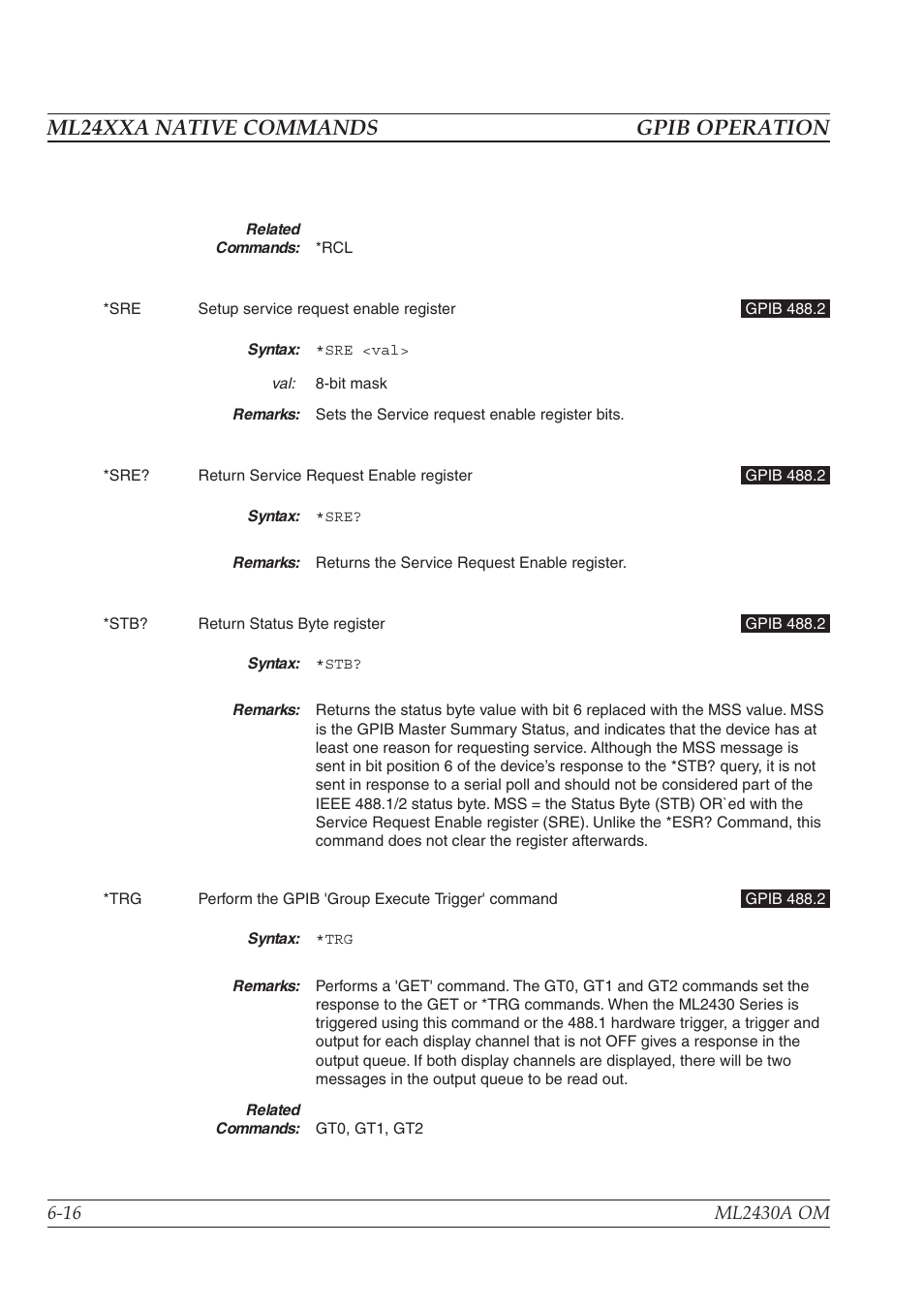 Ml24xxa native commands gpib operation | Anritsu ML2430A User Manual | Page 103 / 271
