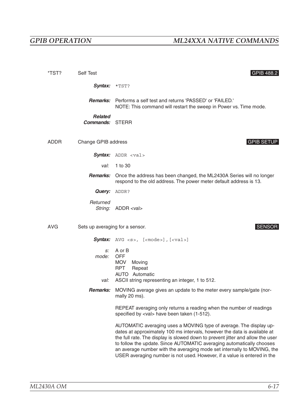 Gpib operation ml24xxa native commands | Anritsu ML2430A User Manual | Page 104 / 271
