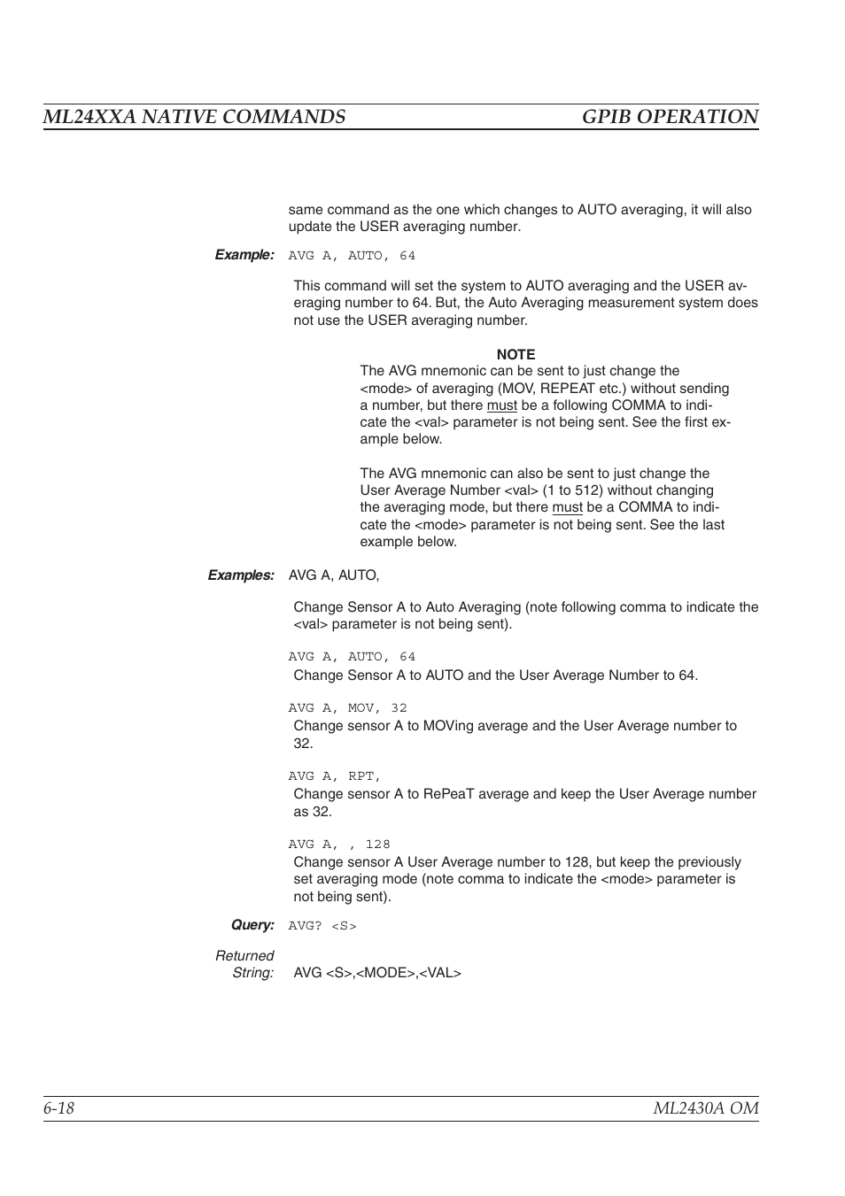 Ml24xxa native commands gpib operation | Anritsu ML2430A User Manual | Page 105 / 271