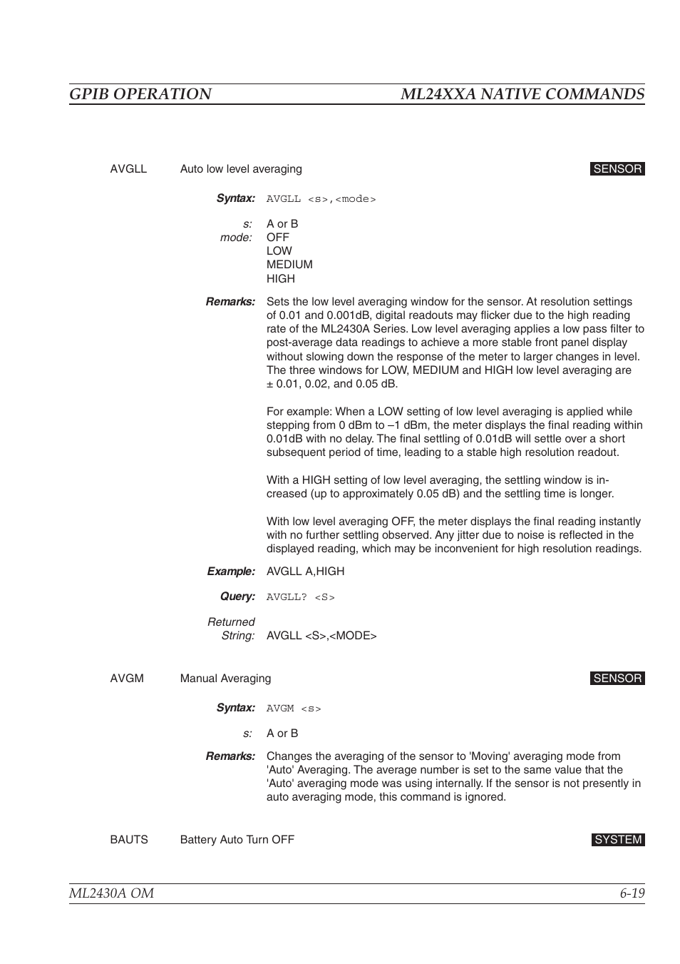 Gpib operation ml24xxa native commands | Anritsu ML2430A User Manual | Page 106 / 271
