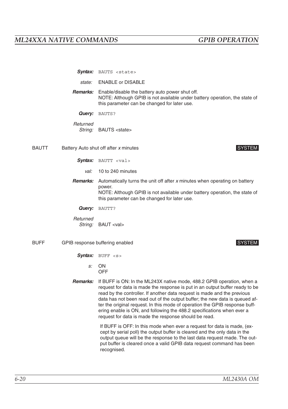 Ml24xxa native commands gpib operation | Anritsu ML2430A User Manual | Page 107 / 271
