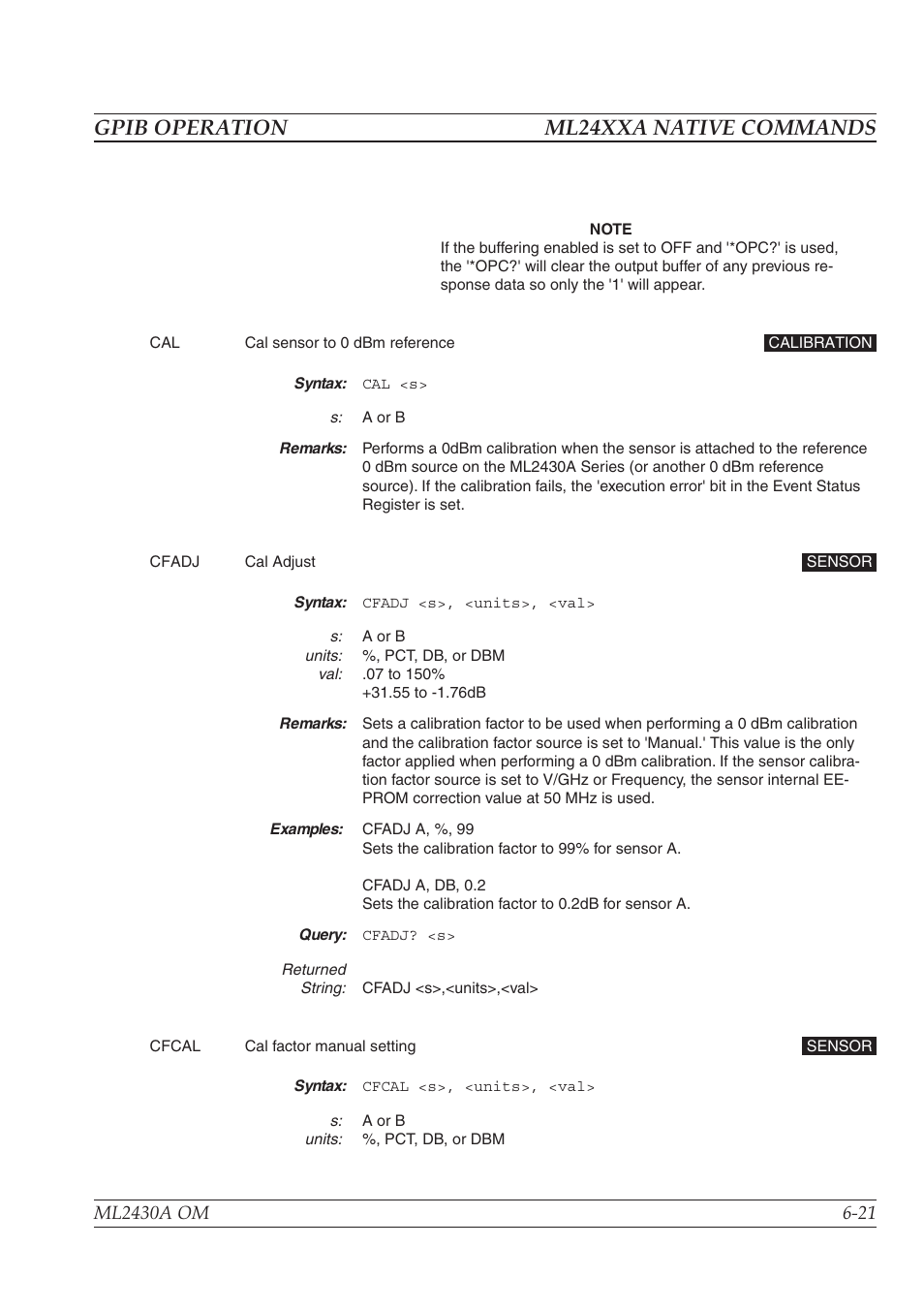 Gpib operation ml24xxa native commands | Anritsu ML2430A User Manual | Page 108 / 271
