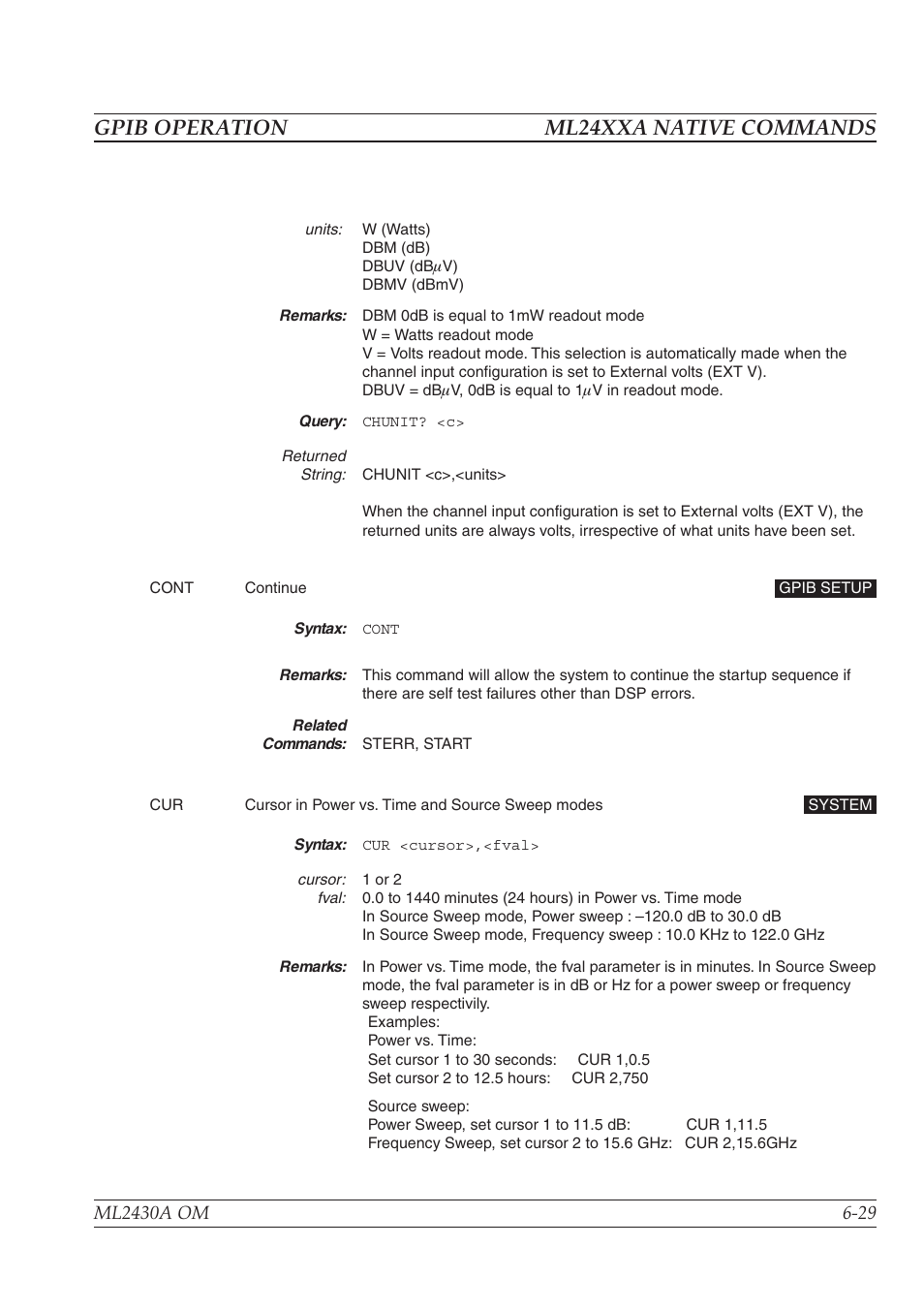 Gpib operation ml24xxa native commands | Anritsu ML2430A User Manual | Page 116 / 271