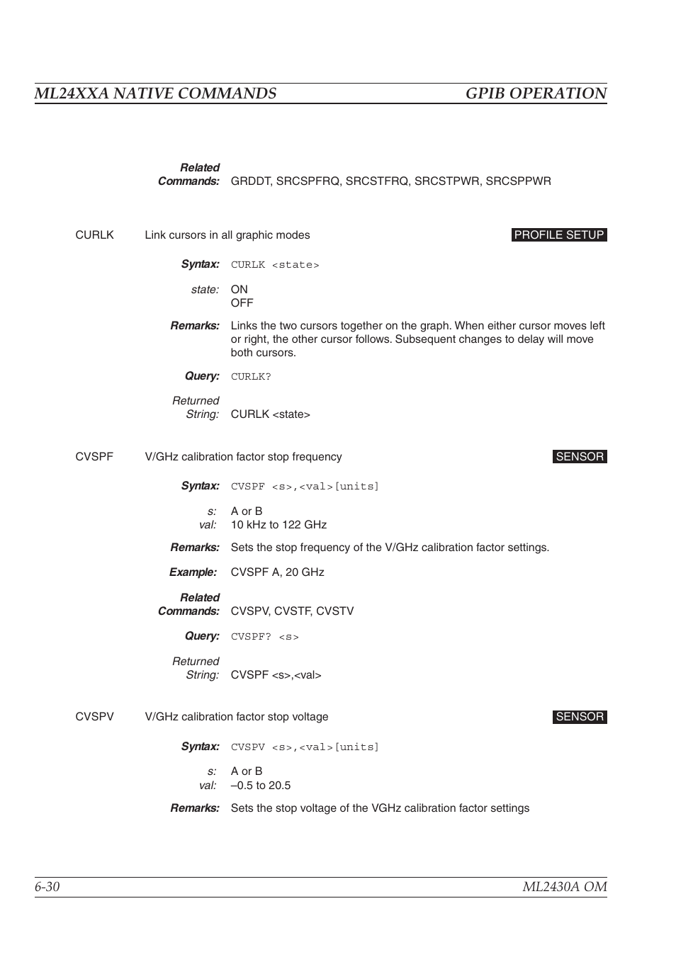 Ml24xxa native commands gpib operation | Anritsu ML2430A User Manual | Page 117 / 271