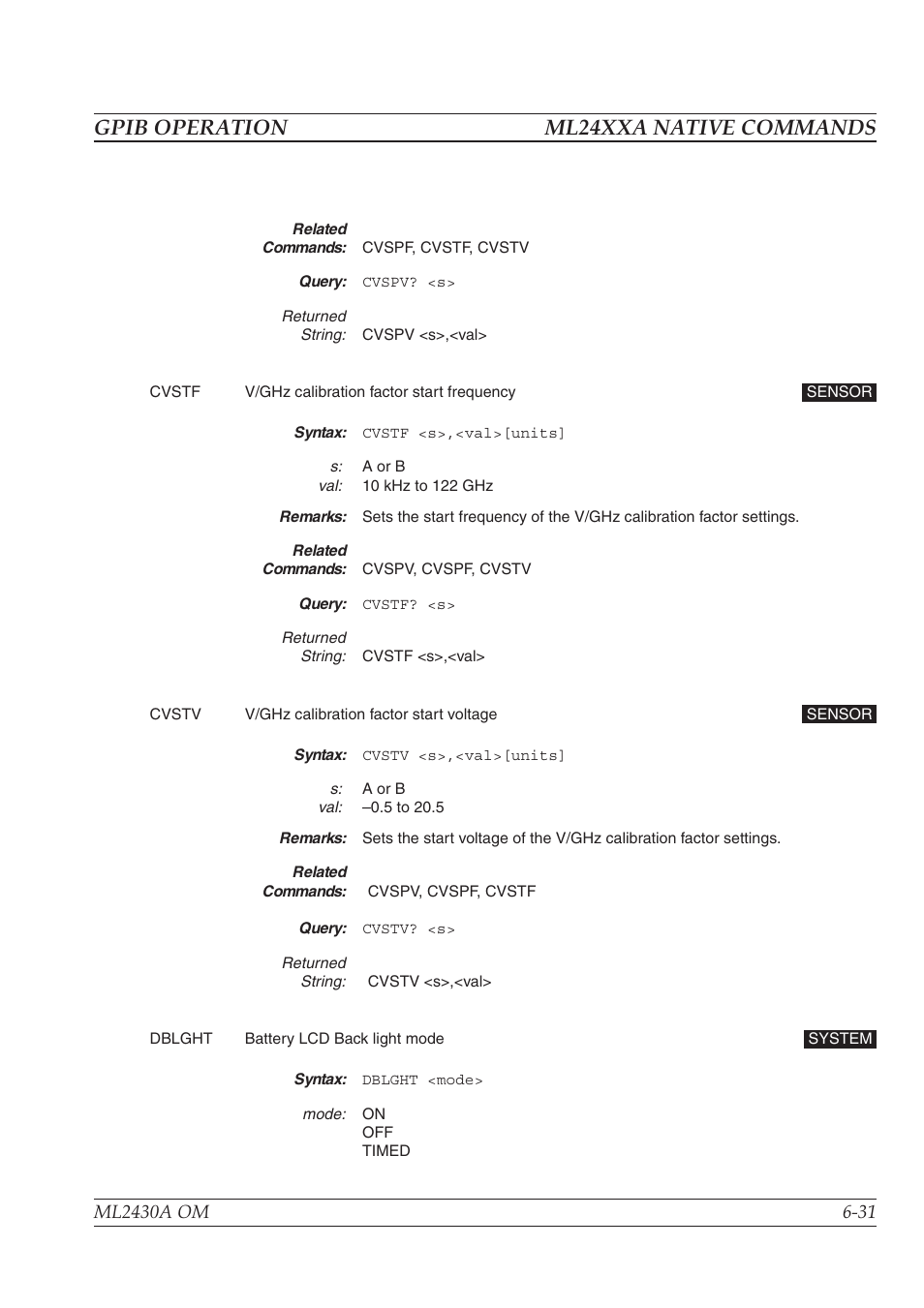 Gpib operation ml24xxa native commands | Anritsu ML2430A User Manual | Page 118 / 271