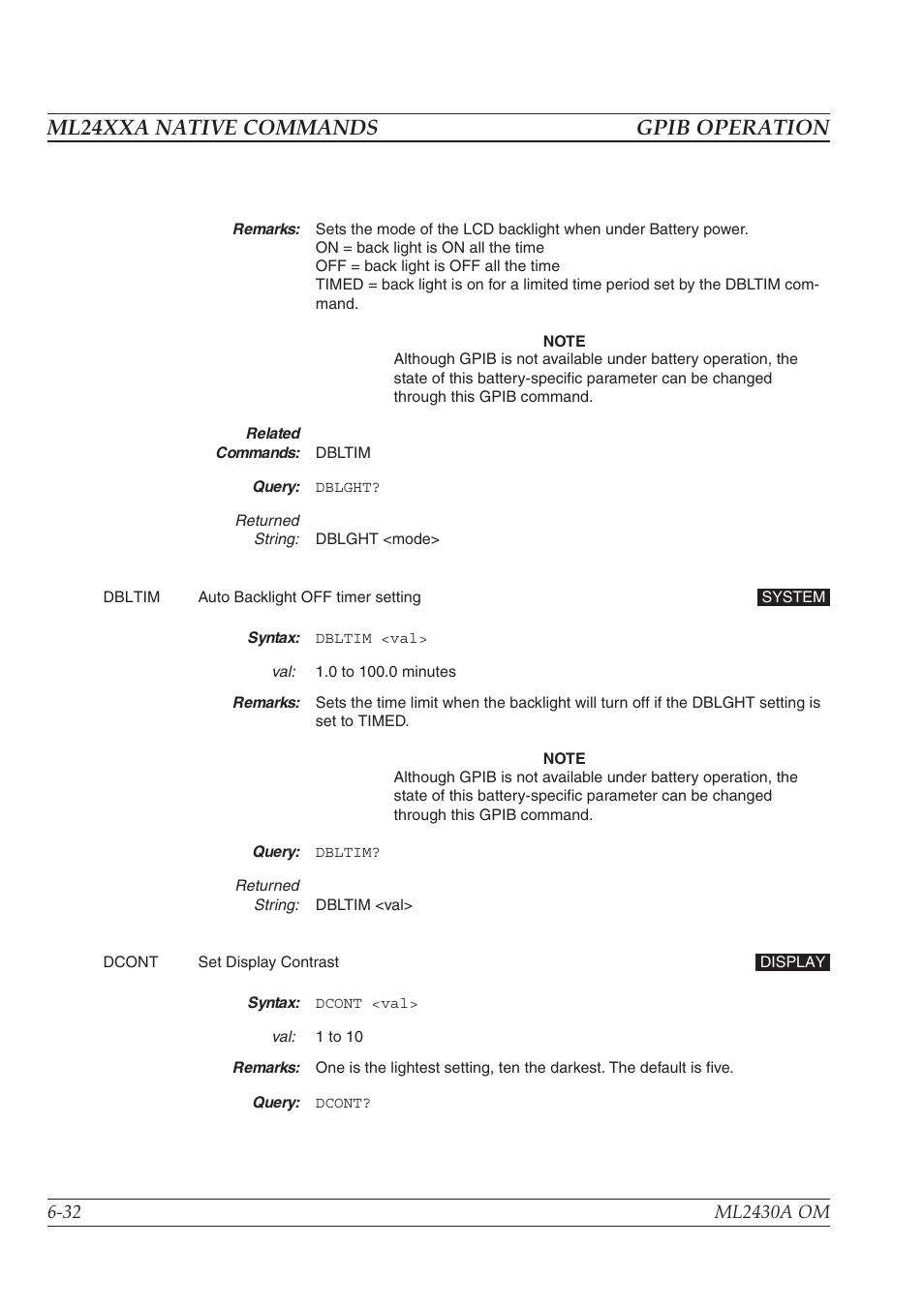 Ml24xxa native commands gpib operation | Anritsu ML2430A User Manual | Page 119 / 271