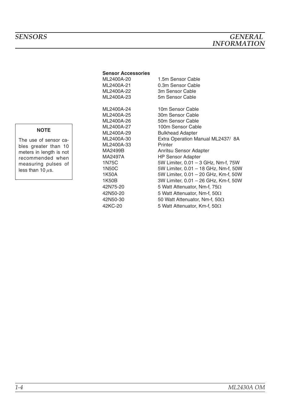 Chapter 2 - installation, Introduction -1, Initial inspection -1 | Sensor handling -1, Power requirements -1, Sensors general information | Anritsu ML2430A User Manual | Page 12 / 271