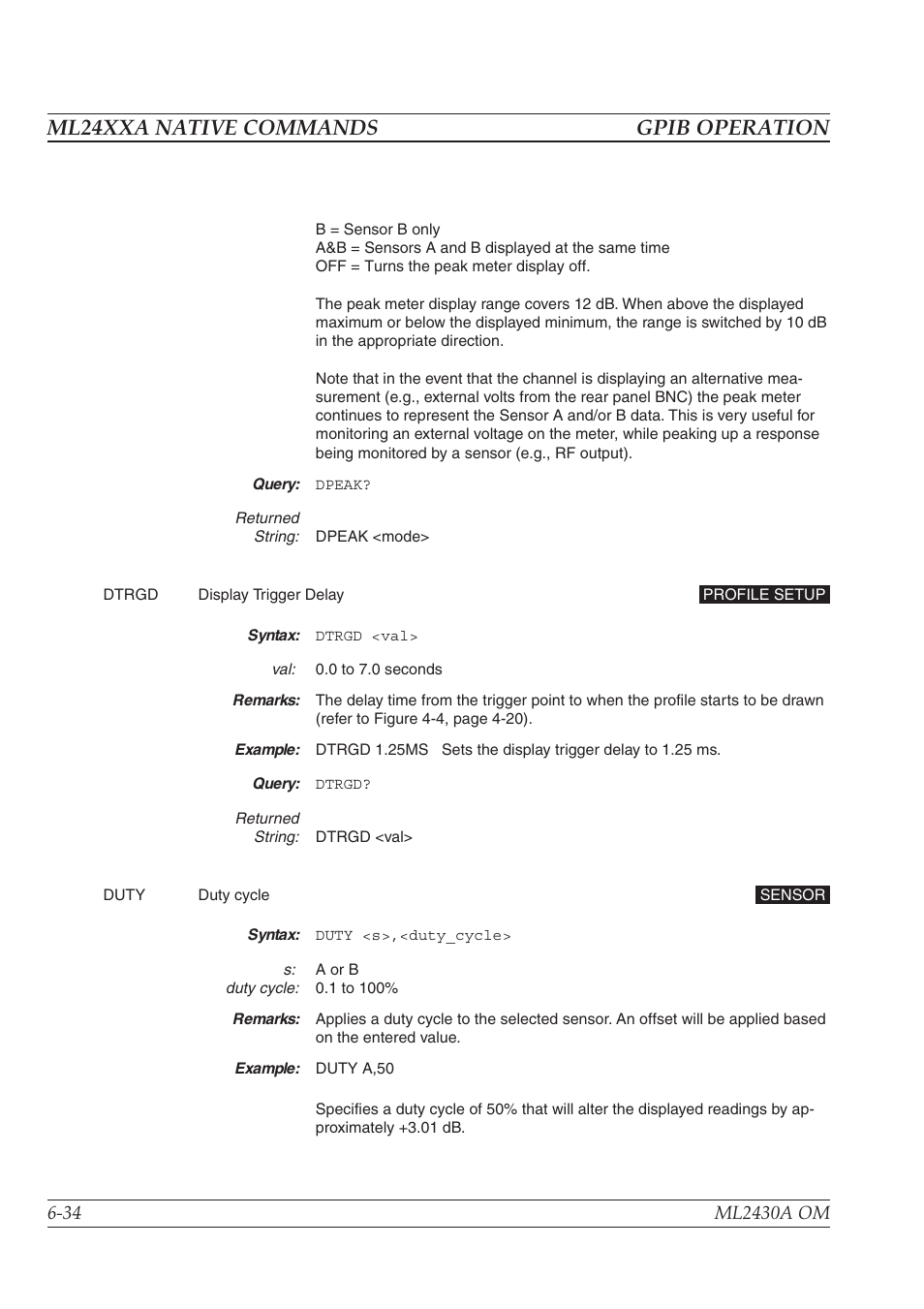 Ml24xxa native commands gpib operation | Anritsu ML2430A User Manual | Page 121 / 271