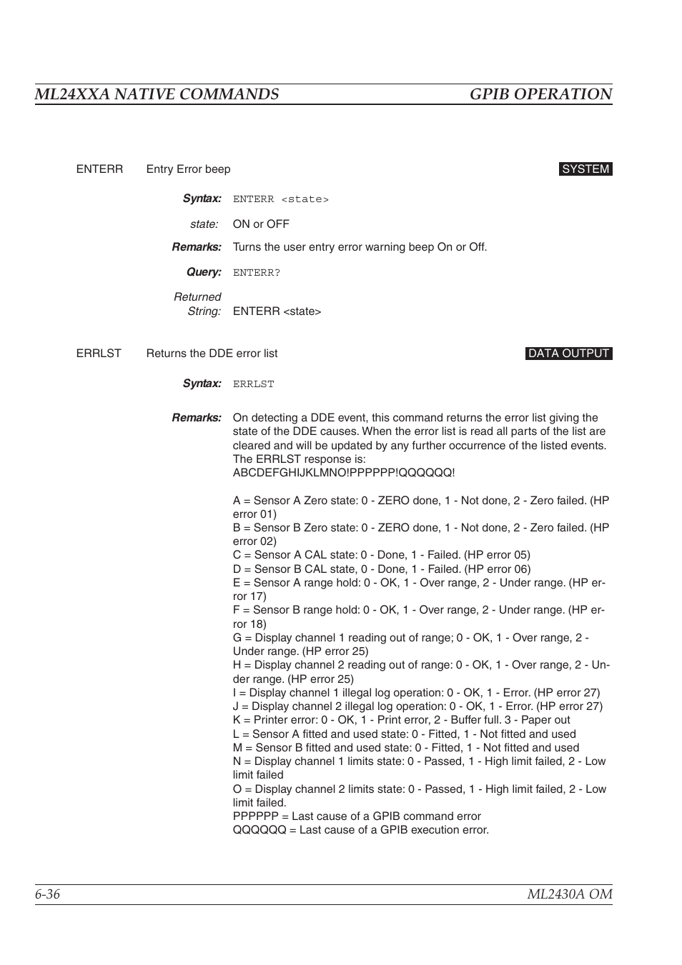 Ml24xxa native commands gpib operation | Anritsu ML2430A User Manual | Page 123 / 271